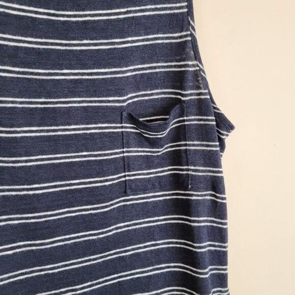 Vince Striped Linen High Low Sleeveless Tank Dress Summer Navy White Size S - Picture 8 of 14